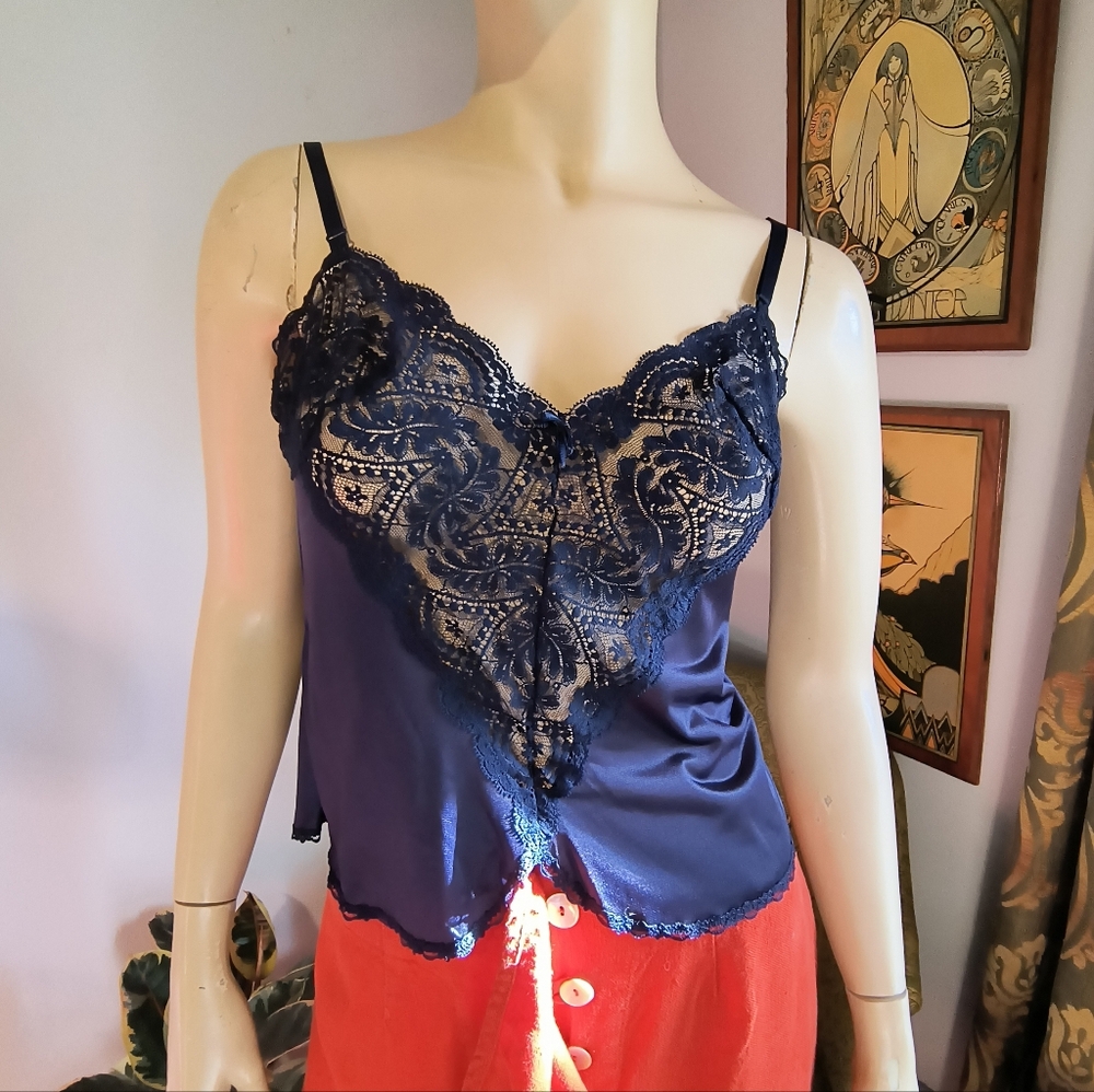 Vintage Vassarette Blue Lace Camisole Medium Tank Top